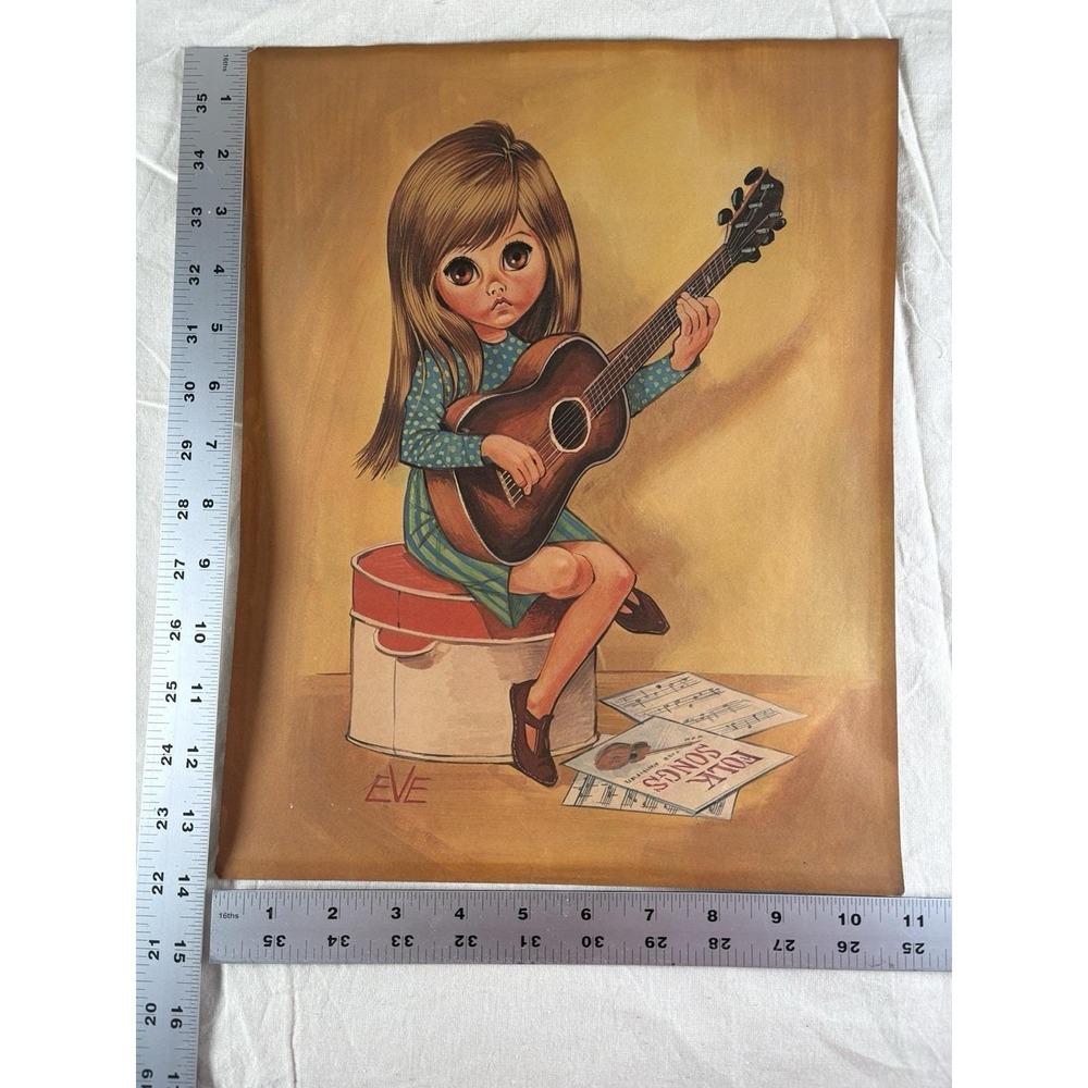 Big Eyes by Eve 1960's Litho SET OF 4 Prints 11"X14" Art Boy Girl Guitar Records - Picture 5 of 15
